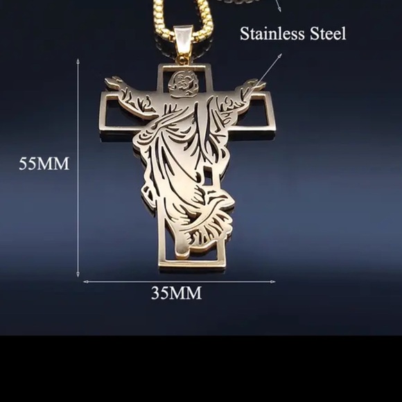 Stainless steel Jesus Cross Pendant Necklace Religious - Picture 2 of 2